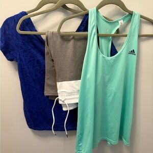 Adidas Aqua Tank and Fabletics Royal Blue Tee Set, Fabletics leggings